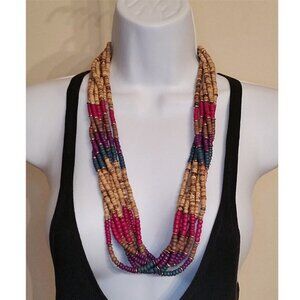 VINTAGE Colorful Wooden Beads Necklace + Free Bangle Boho Free Spirit Hippie.